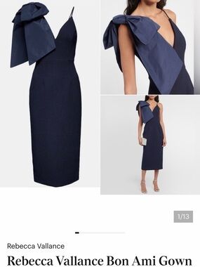 Rebecca Vallance Navy One-Shoulder Midi Dress with Oversized Bow